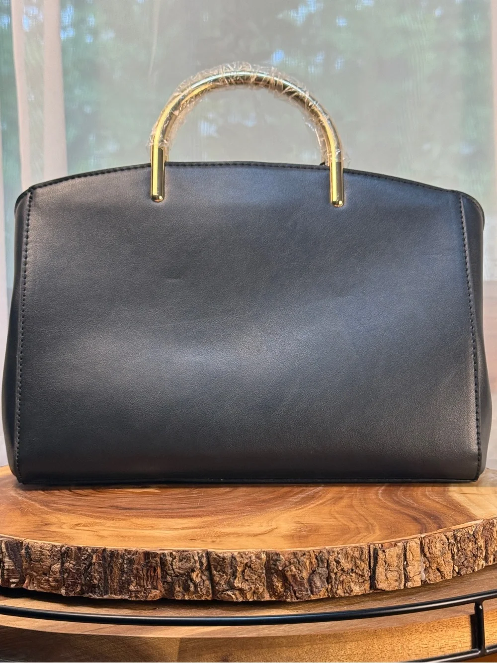 BCBG NWT Elyse Satchel Black Faux Leather Satchel Crossbody - Gold Top Handles